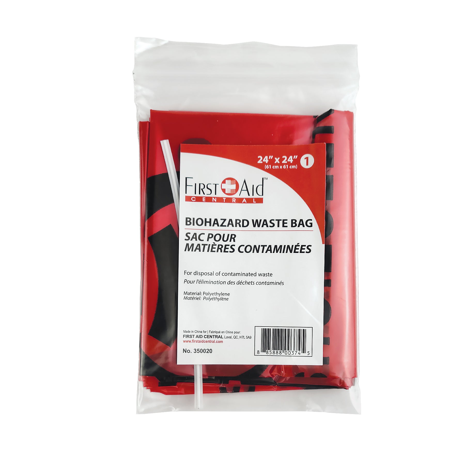 Biohazard Waste Bag 24" x 24" (10 Gallon)
