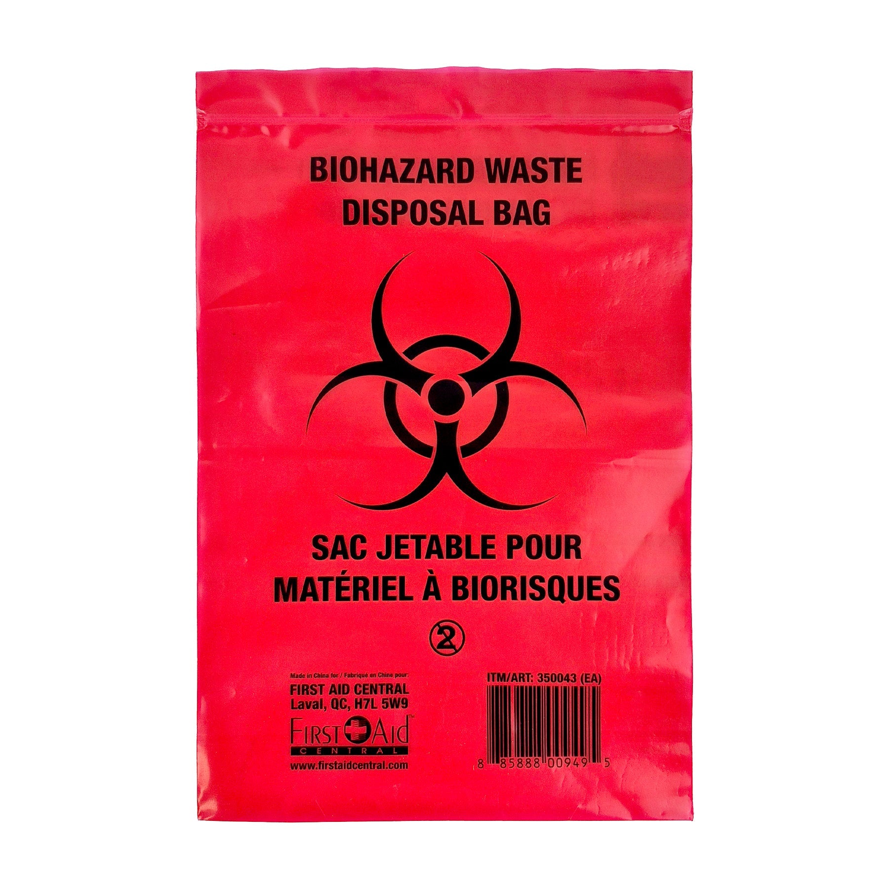 Sacs pour déchets biomédicaux – Refermables, rouges, bilingues (15,25 × 24 cm / 6″ × 9,5″)