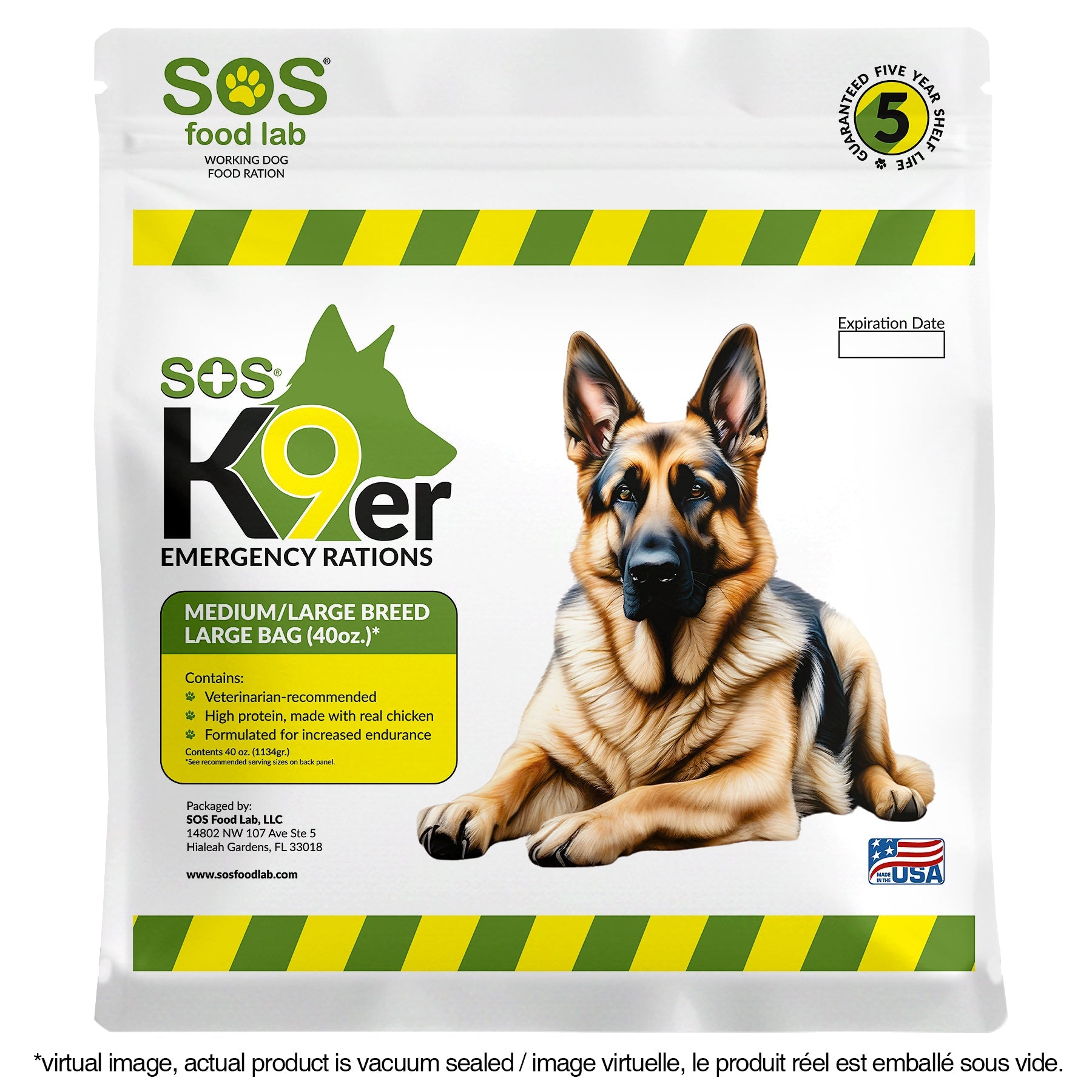 Grab and Go Pet Food Ration High Energy Formula in two sizes.