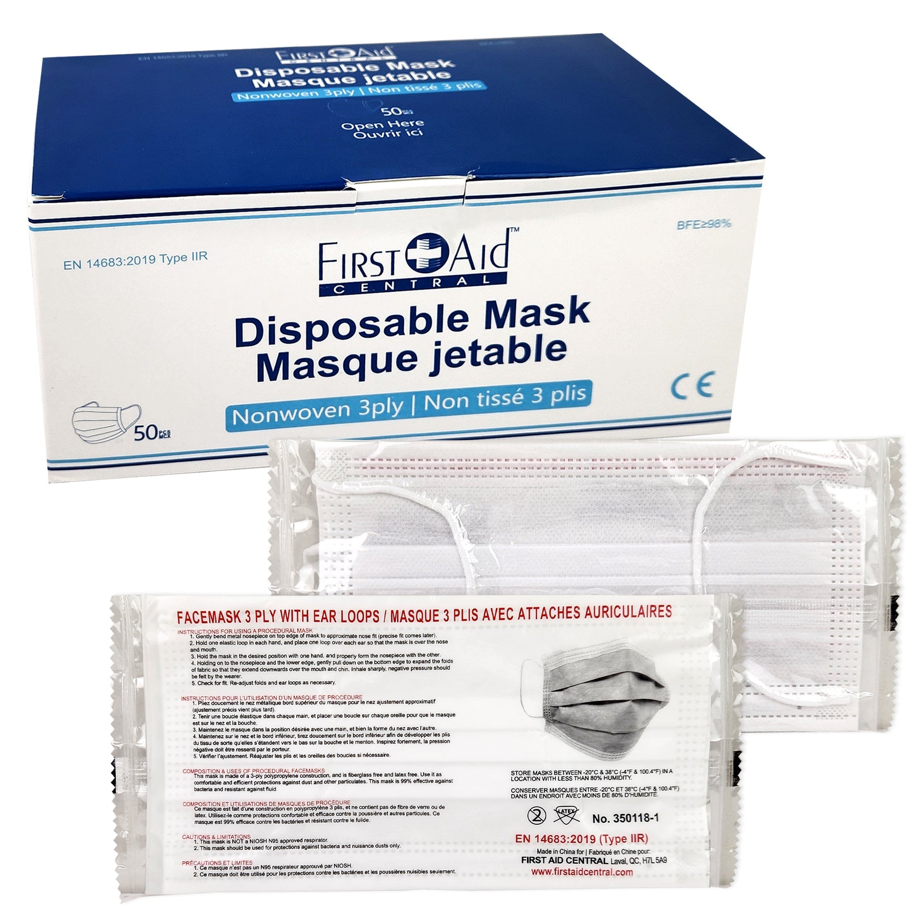 Face Masks, Type 2R Standard, 3-Ply - Box of 50