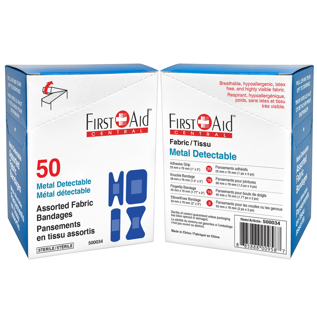 Metal Detectable Assorted Fabric Bandages, Blue, 50 Count