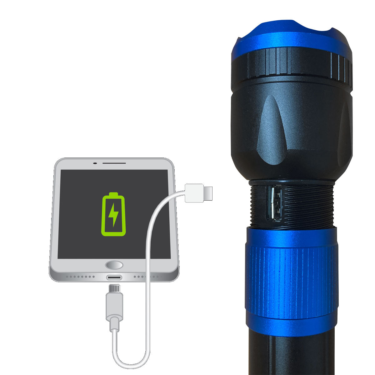 3400 Lumen HD USB Rechargeable Flashlight with Powerbank - Blue