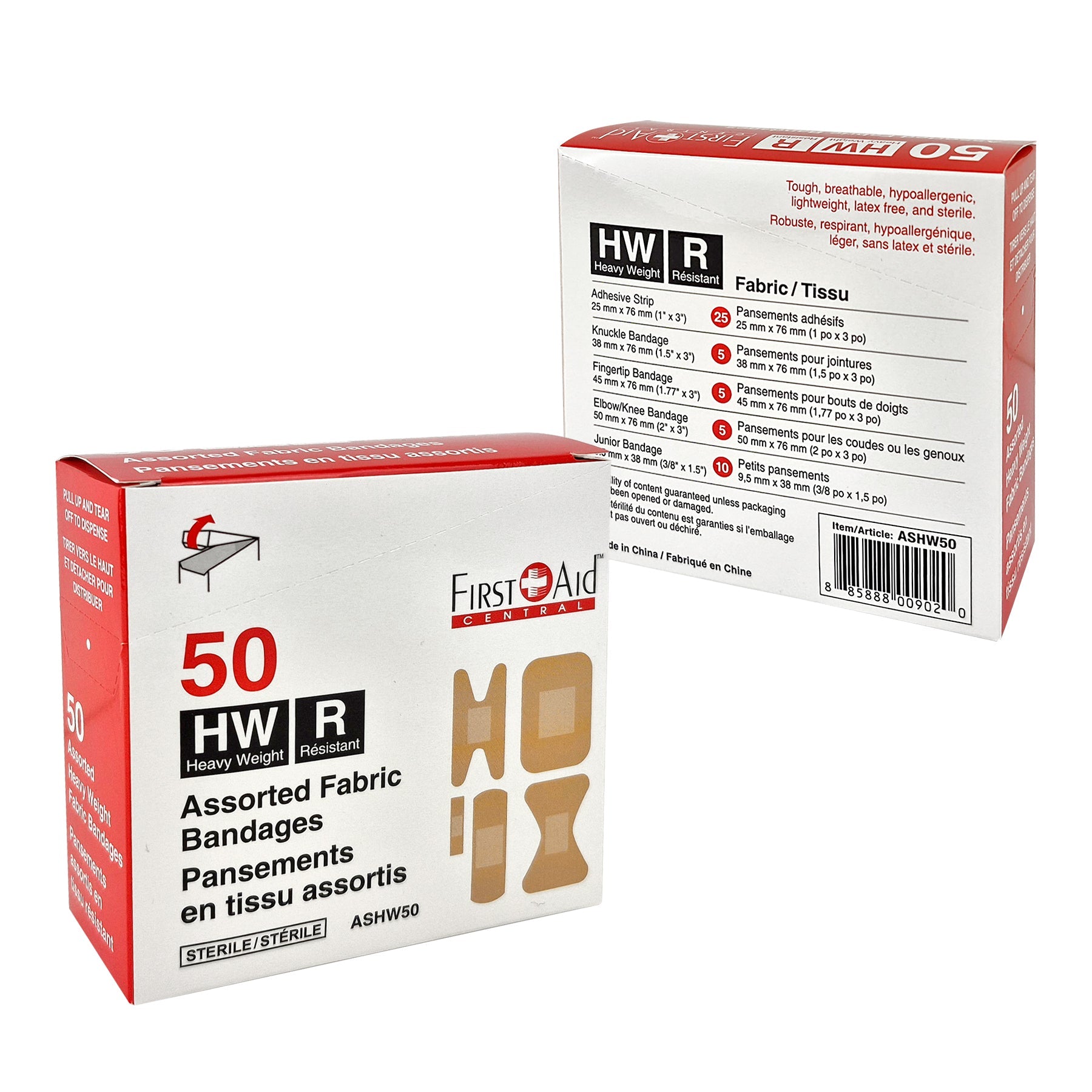 Assortiment de pansements en tissu épais (boîte de 50)