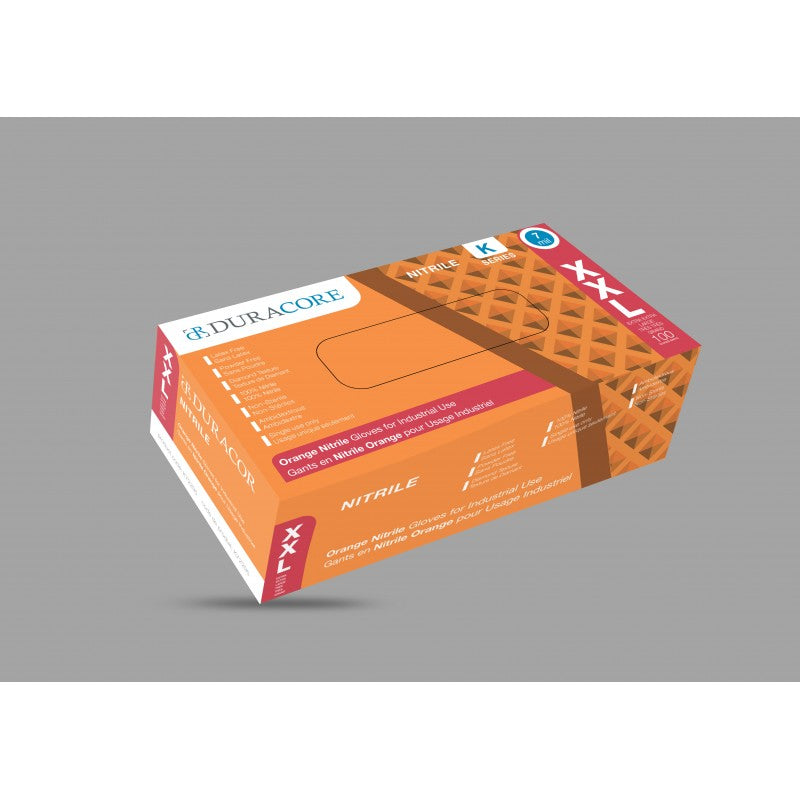 DURACORE, Gants texturés en nitrile orange, sans poudre, 7 mil, boîte de 100