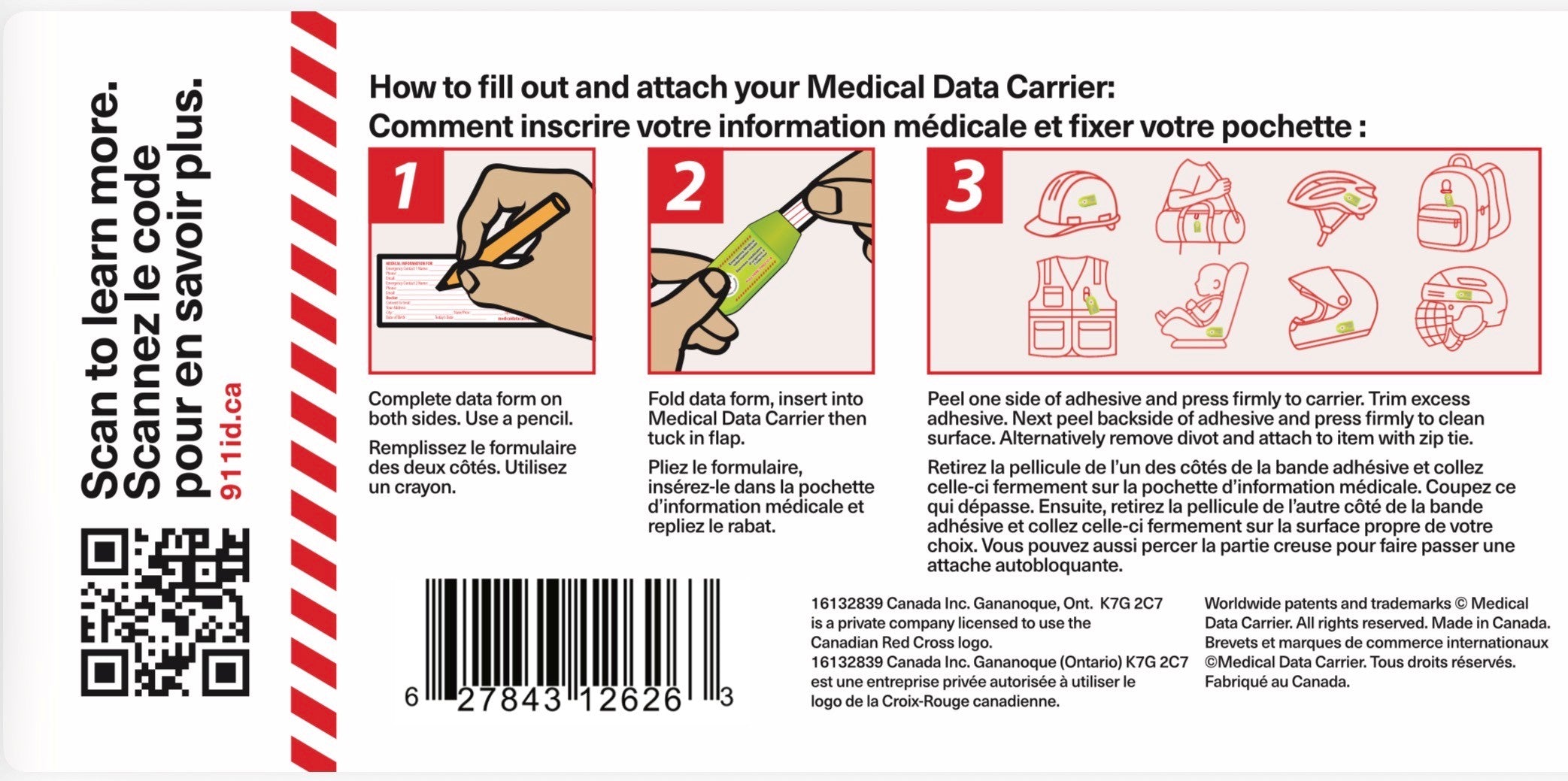 Ensemble d'identification médicale et d'urgence avec étiquette 911 (lot de 2) pour siège auto