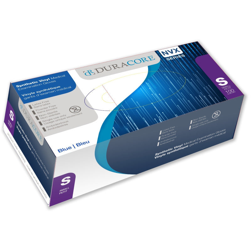 Gants médicaux en vinyle bleu synthétique Duracore