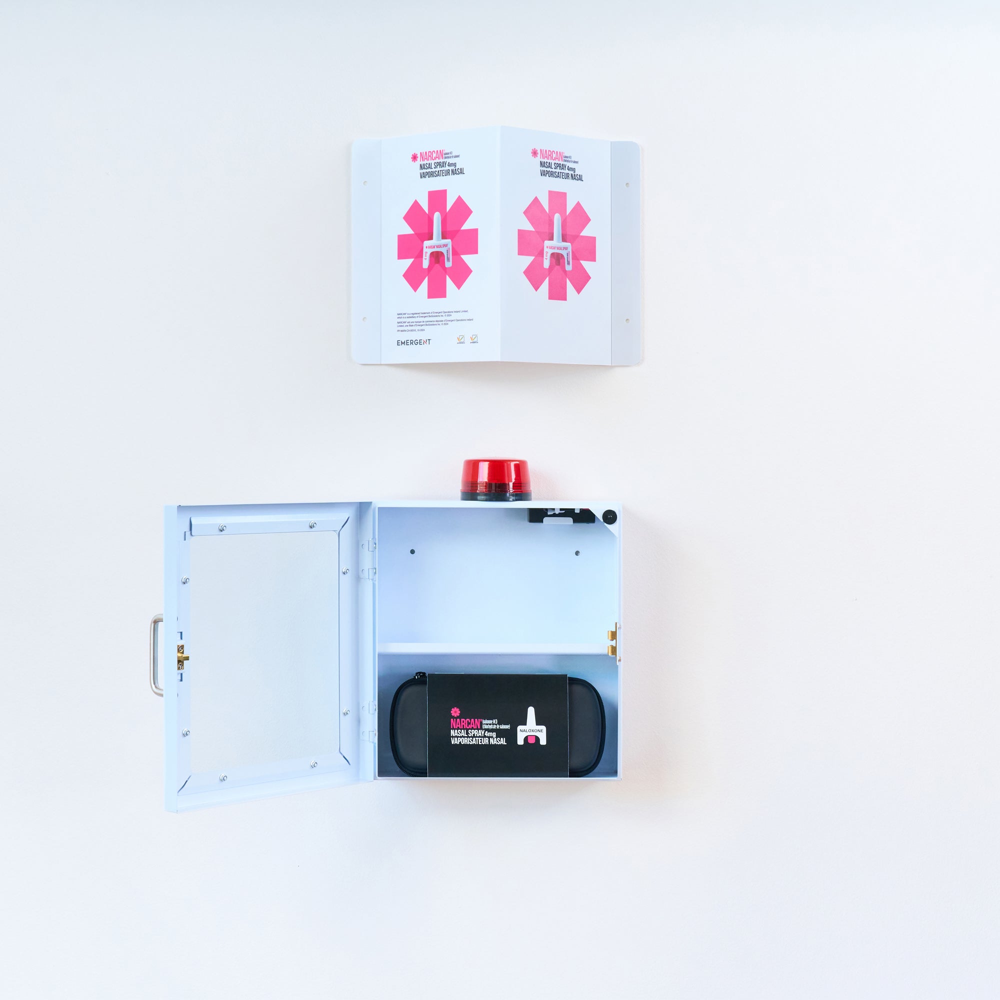 NARCAN® Nasal Spray Wall Cabinet, Orientation Panel and Spray Kit Package