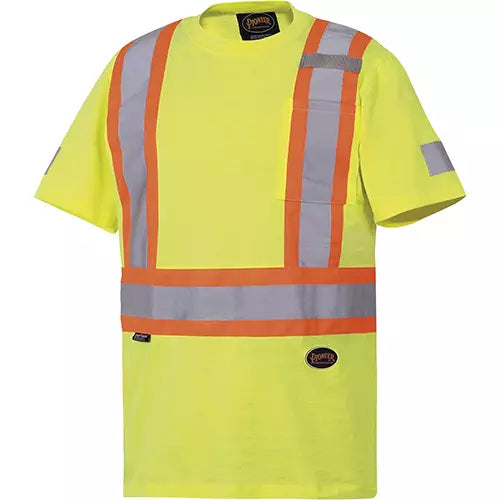 Safety T-Shirt, Cotton, High Visibility Lime-Yellow, CSA Z96, ANSI 107-2020