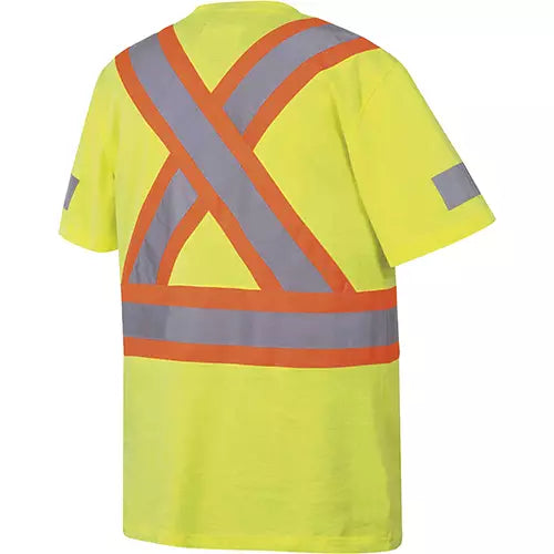 Safety T-Shirt, Cotton, High Visibility Lime-Yellow, CSA Z96, ANSI 107-2020