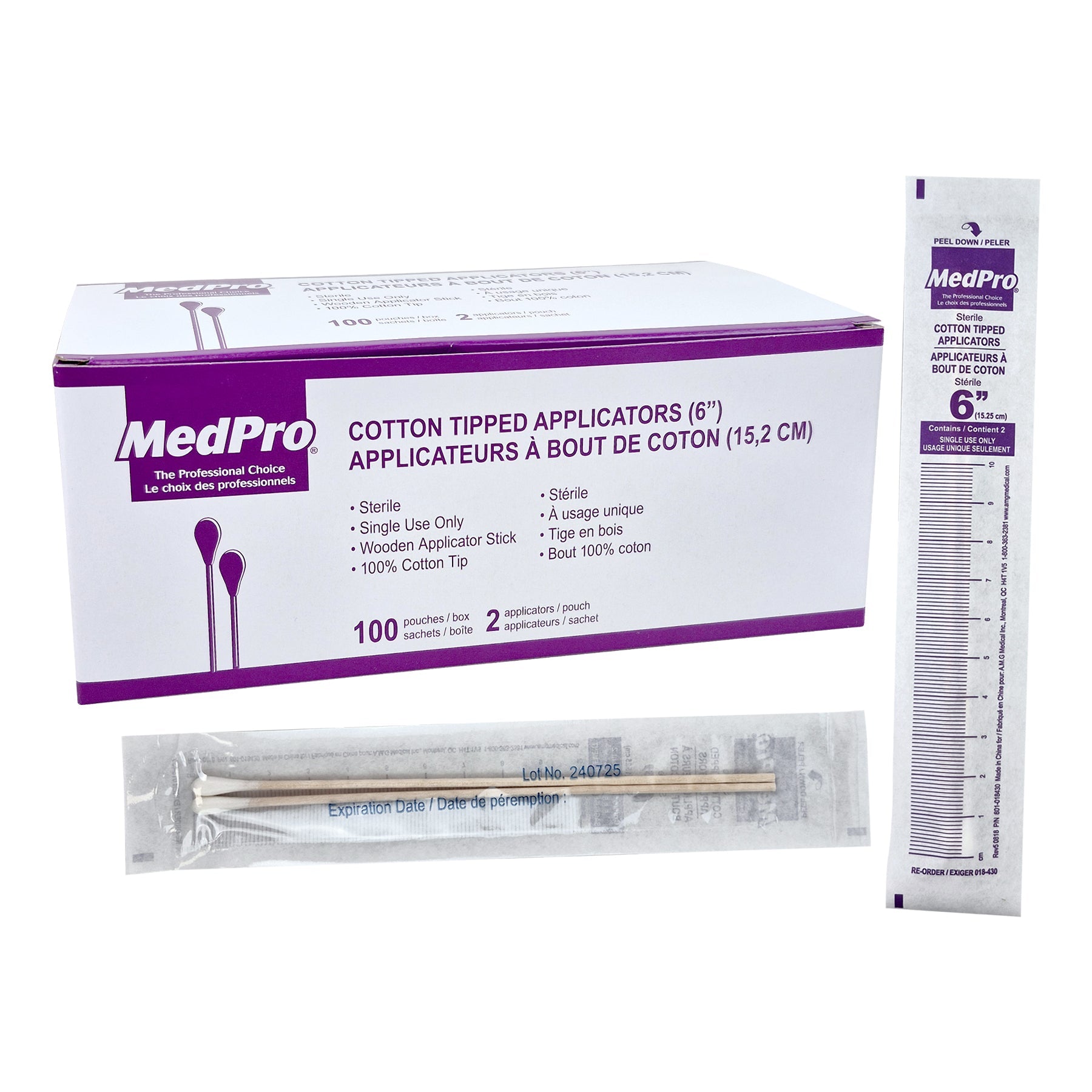 MedPro Cotton Tipped Applicator, Sterile, 15.24 cm (6"),  2s, Box of 100