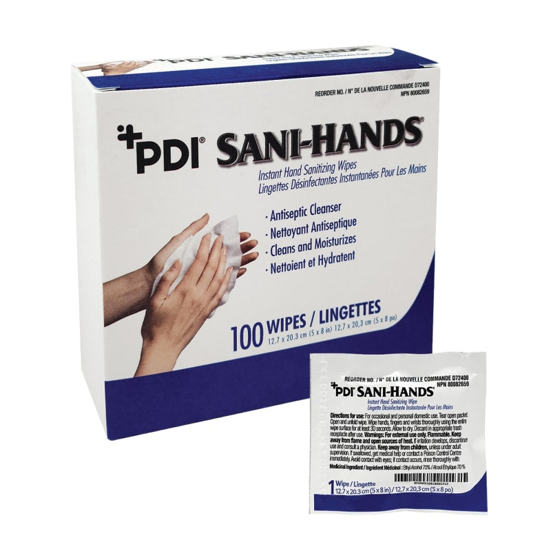 PDI Sani-Hands - Instant Hand Sanitizing Wipes - Box of 100