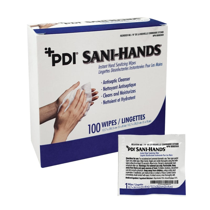 <tc>Lingettes désinfectantes instantanées pour les mains PDI Sani-Hands - Boîte de 100</tc>