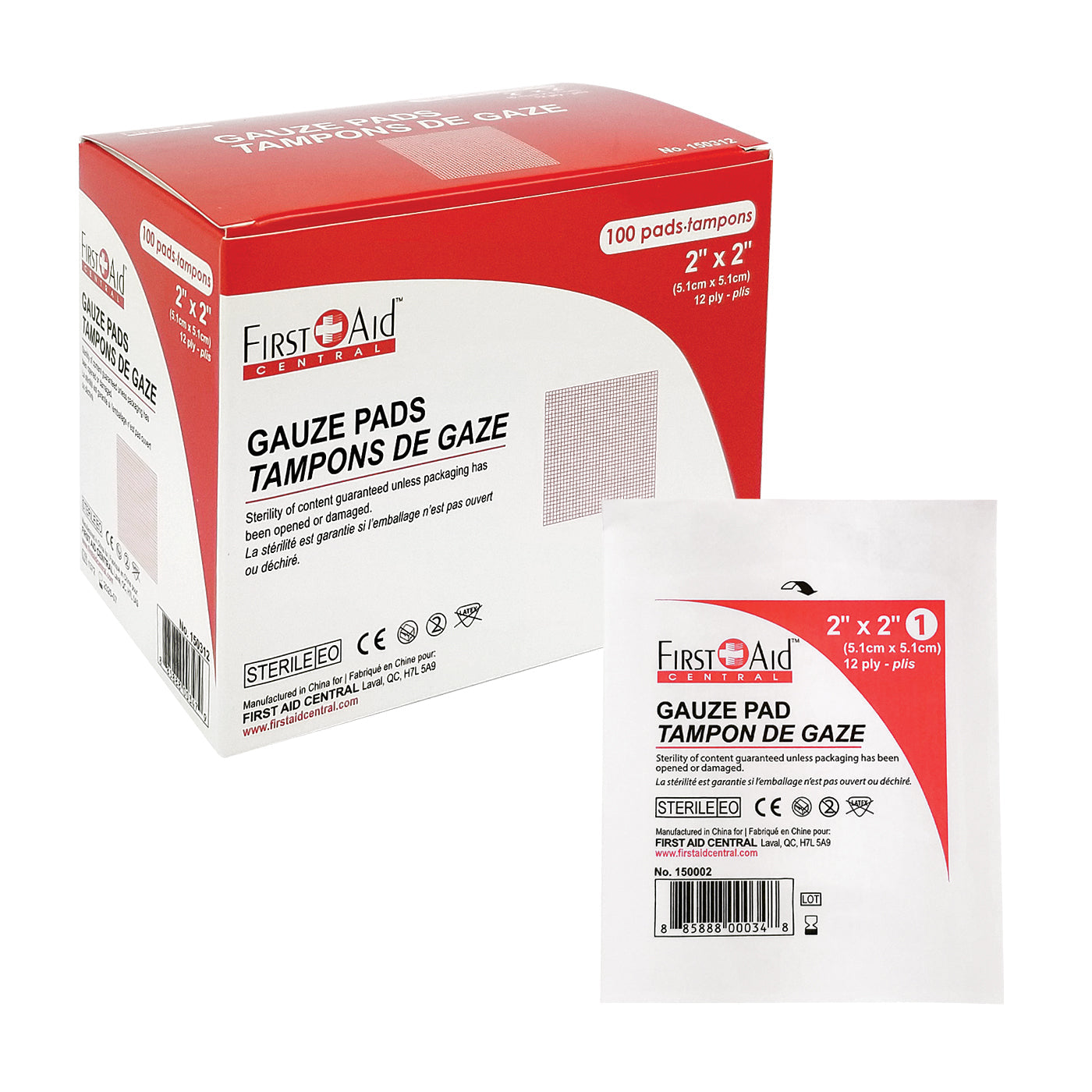 Gauze Pads, Sterile, 12 Ply (2", 3", or 4")