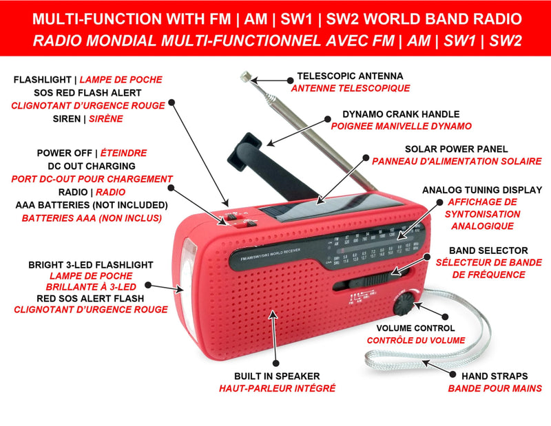 Crank/Solar Power Radio Flashlight with Siren