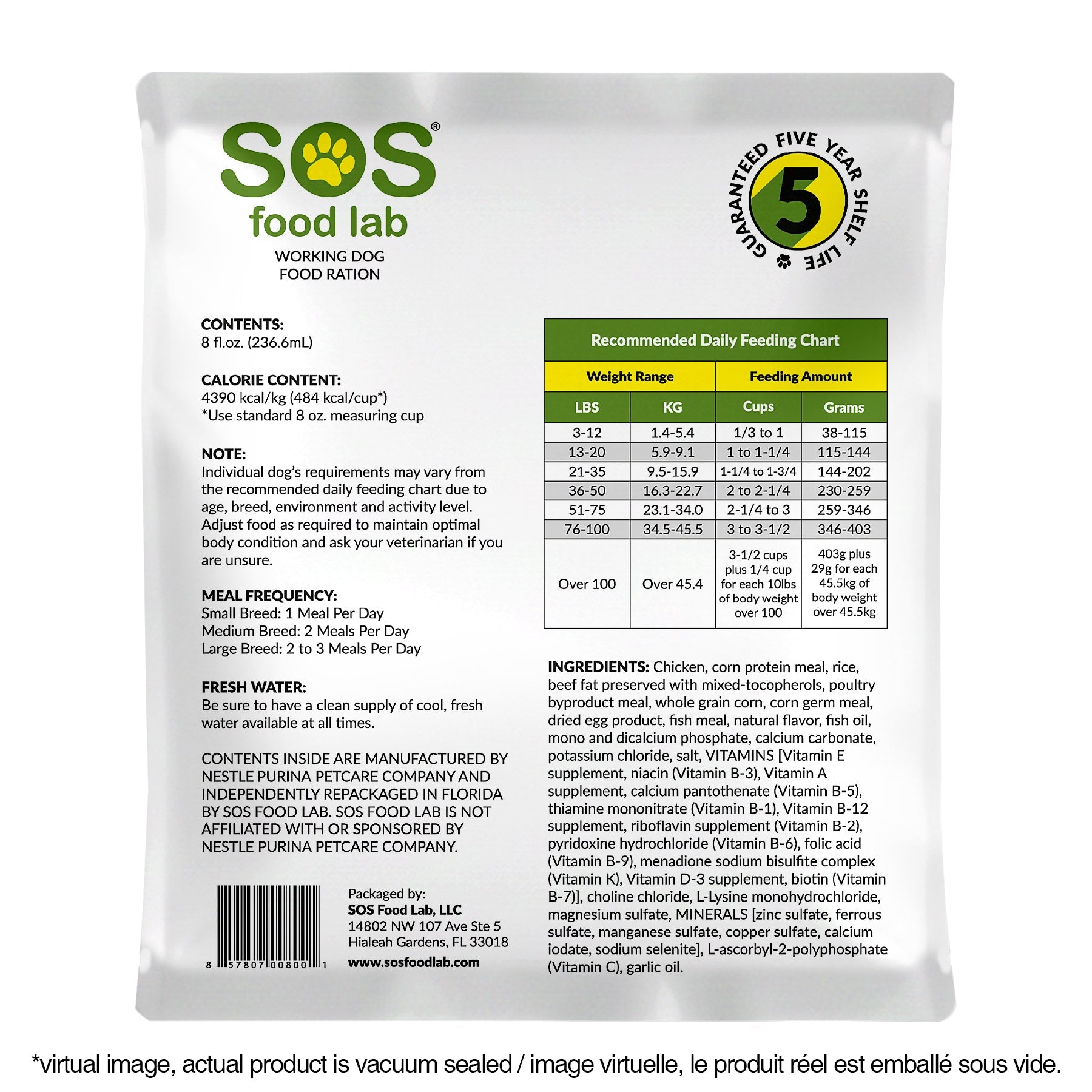 Grab and Go Pet Food Ration High Energy Formula in two sizes.