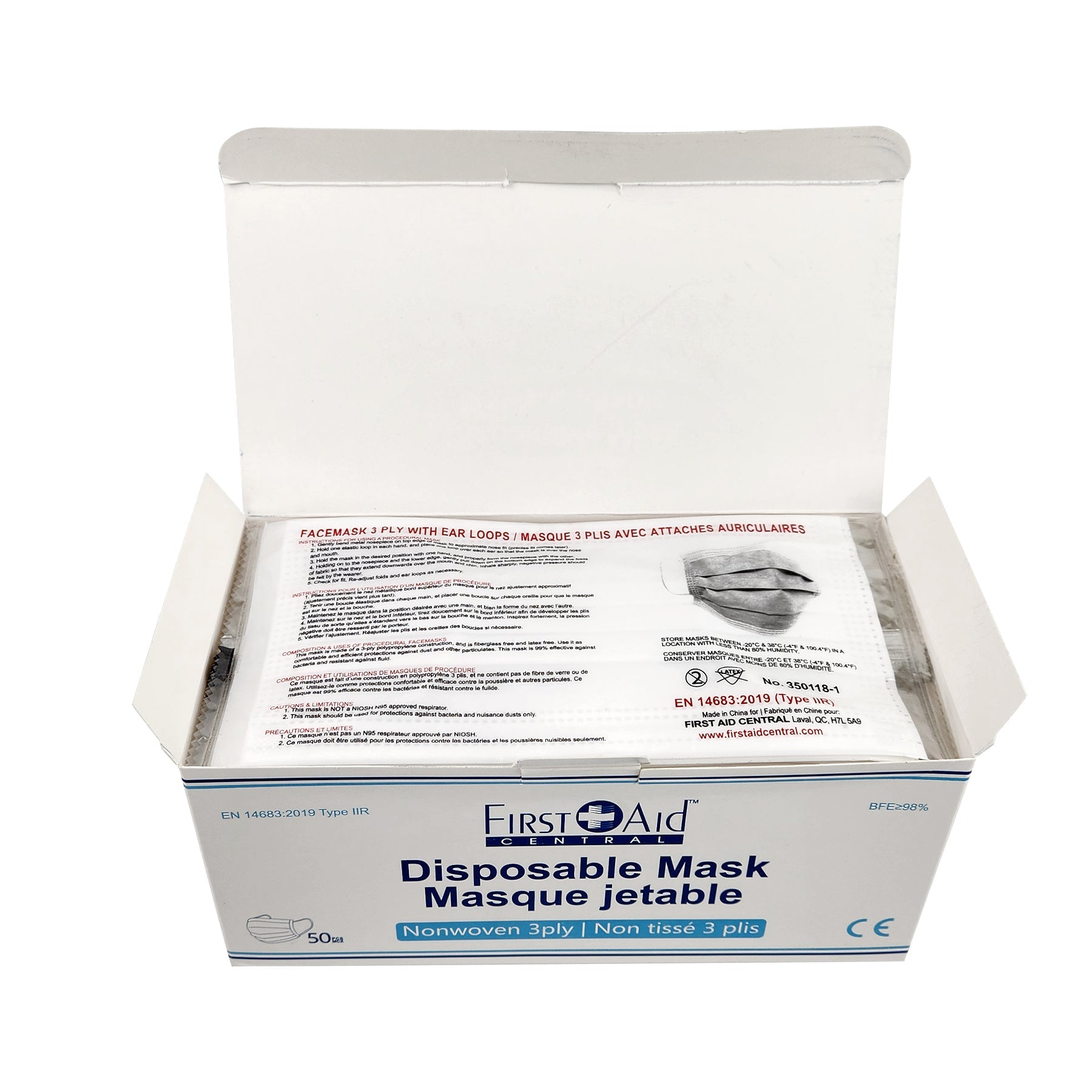 Face Masks, Type 2R Standard, 3-Ply - Box of 50