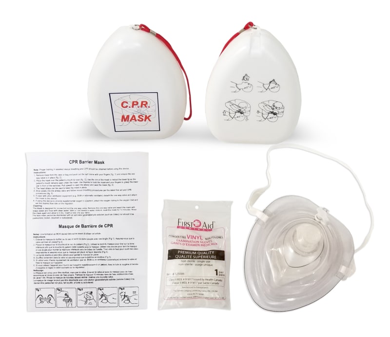 <tc>Masque de poche RCR avec gants dans un étui en plastique</tc>