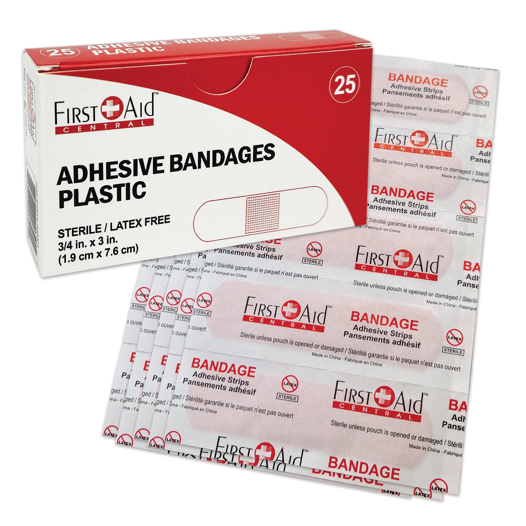 Pansement adhésif en plastique 3/4"x3" (Bandaids) - Boîte de 25