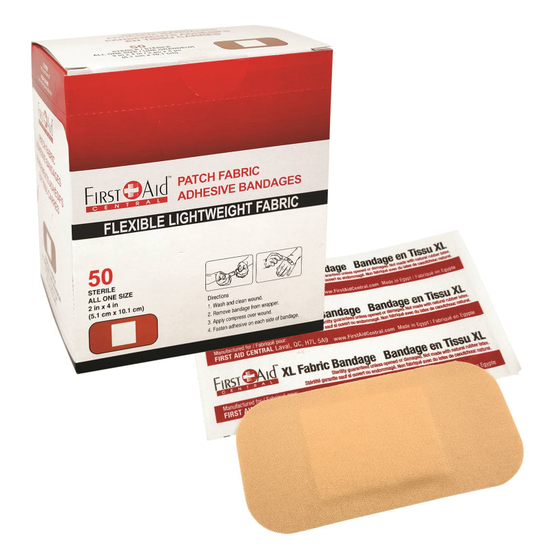 <tc>Pansements adhésifs en tissu 2" x 4" (boîte de 50)</tc>