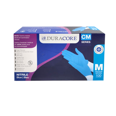 DURACORE, Blue Nitrile Chemo-tested Medical Examination Gloves, 3.2mil, Box of 100