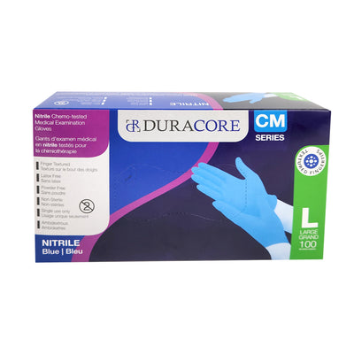 DURACORE, Blue Nitrile Chemo-tested Medical Examination Gloves, 3.2mil, Box of 100