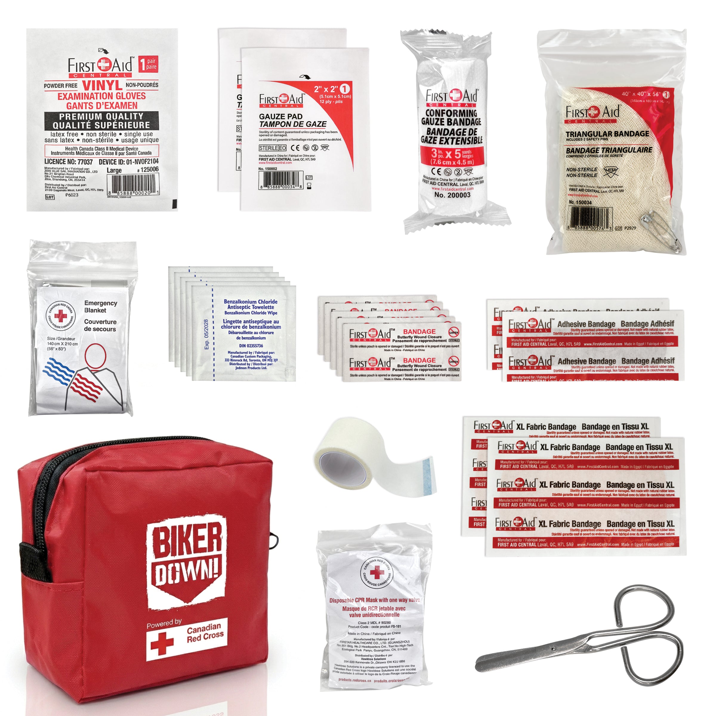 Biker Down Personal First Aid Kit, Nylon, Red