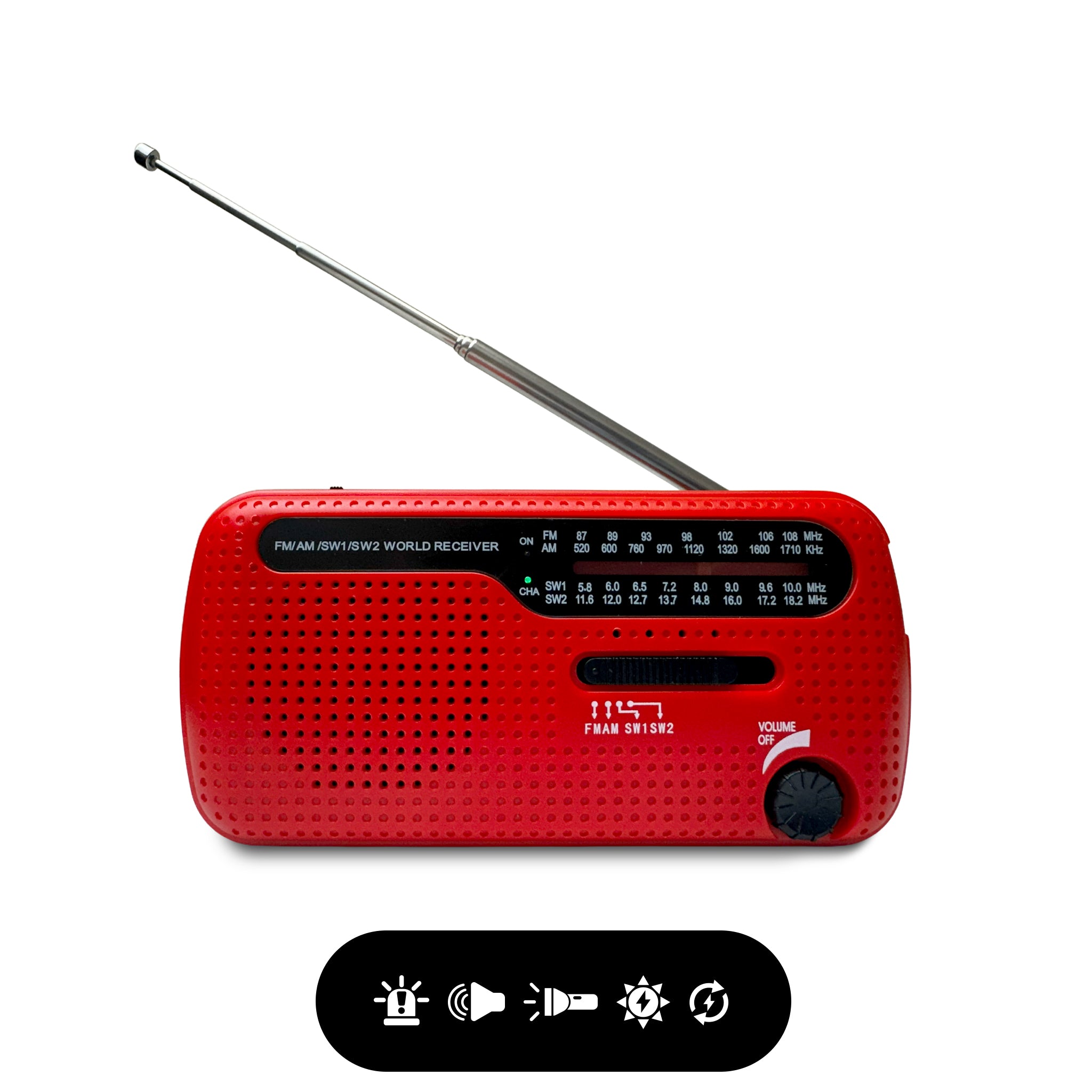 Crank/Solar Power Radio Flashlight with Siren