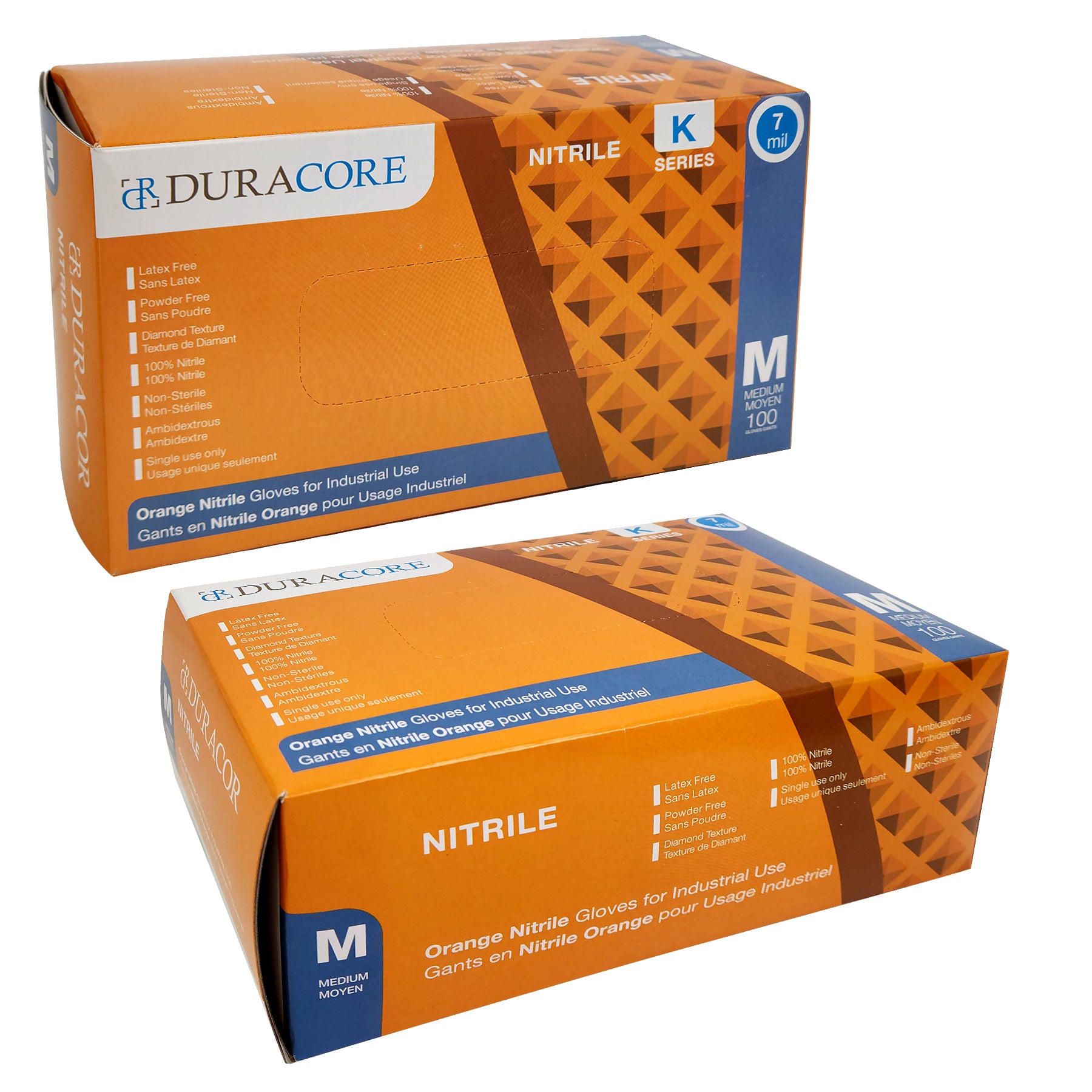 DURACORE, Gants texturés en nitrile orange, sans poudre, 7 mil, boîte de 100