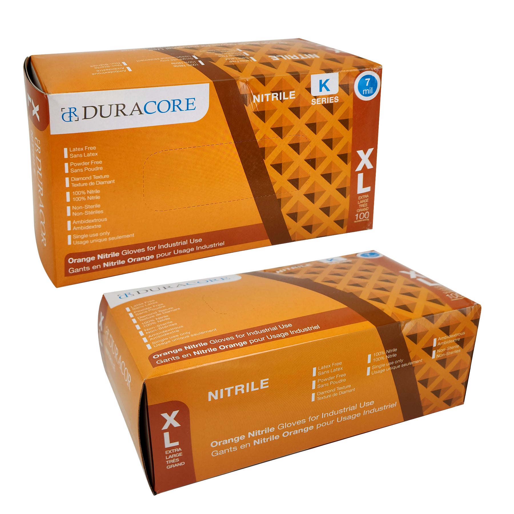 DURACORE, Gants texturés en nitrile orange, sans poudre, 7 mil, boîte de 100