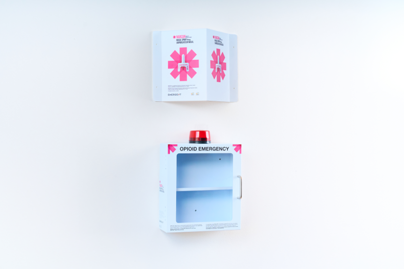 NARCAN® Nasal Spray Wall Cabinet, Orientation Panel and Spray Kit Package