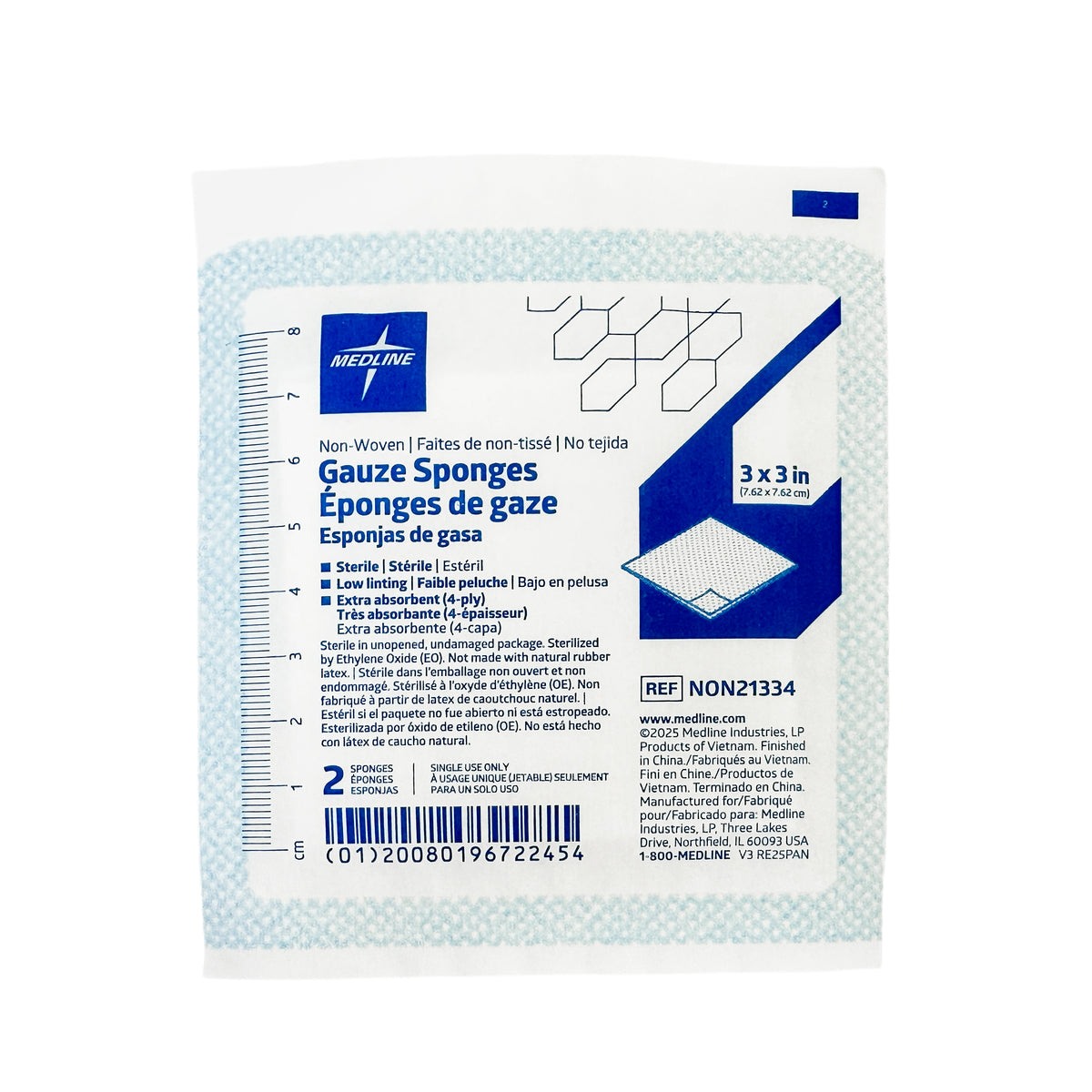 Medline Sterile Non-Woven Gauze Sponge, 4-Ply, 3" x 3" (7.5 cm x 7.5 cm), 40/Box