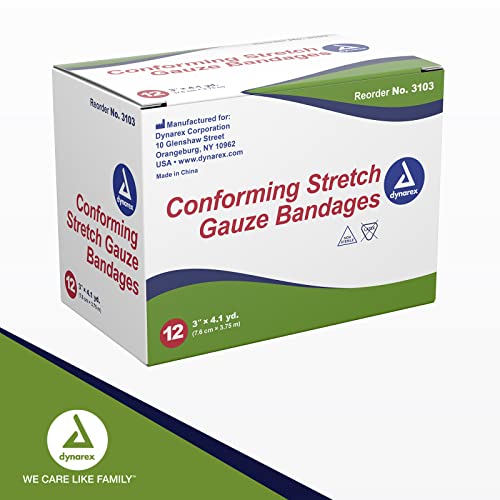 Bandage de gaze extensible conforme Dynarex, N/S (3" ou 4") - 12/boîte