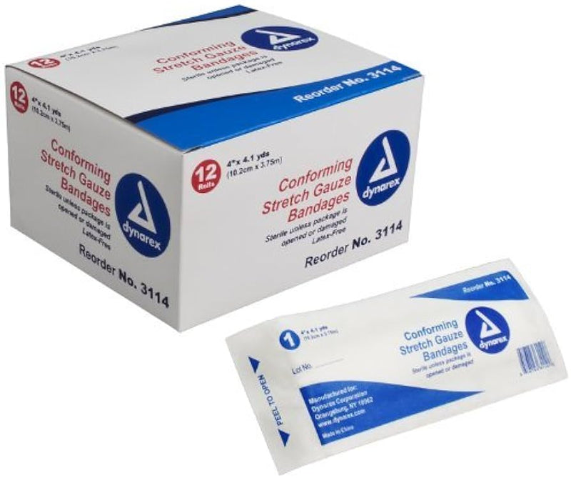<tc>Bandage de gaze extensible Dynarex, stérile (3" ou 4") - 12/boîte</tc>